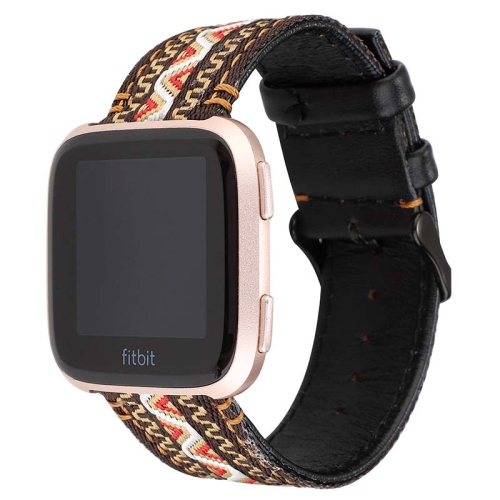 STRAPSCO  Embroidered Leather Watch Band Strap for Fitbit Versa, Versa 2 & Versa Lite - Waves In Multicolor
