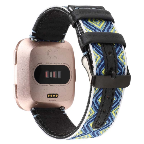 StrapsCo Embroidered Leather Watch Band Strap for Fitbit Versa, Versa 2 & Versa Lite - Blue & Green Reflections