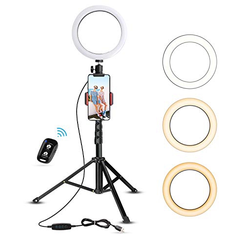 UBeesize 8" Mini LED Camera Selfie Ring Light w/ Mini Tripod Stand & Cell Phone Holder for Live Stream/Makeup, YouTube