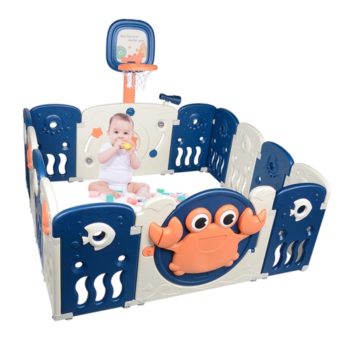 Baby Playpen, Kids Safety Gate with Basketball hoop and Telescope, Infant Safety Gate Fence
