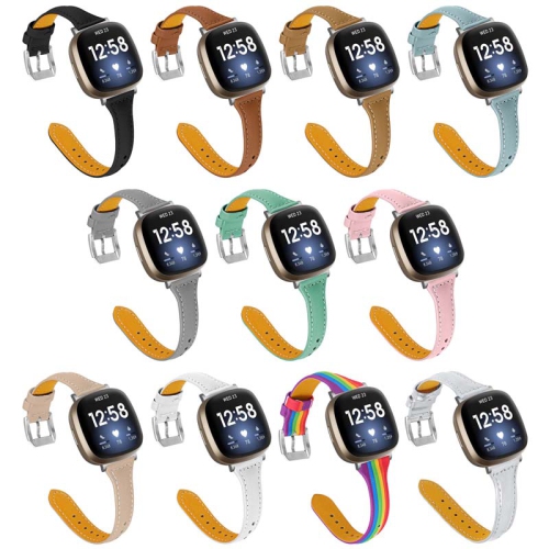 StrapsCo Bracelet de Montre Étroit en Cuir Véritable pour Fitbit Versa 3 - Argent