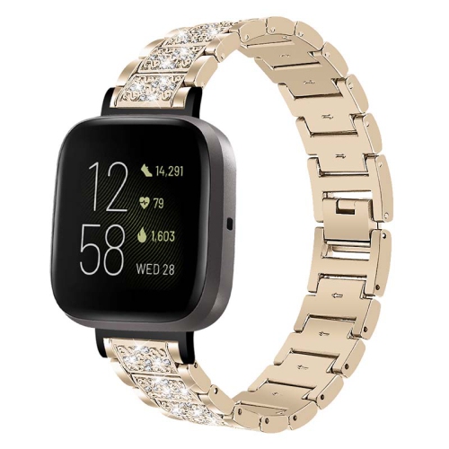 STRAPSCO  Stainless Steel Metal Bracelet Watch Band With Rhinestones for Fitbit Sense - Soft In Gold