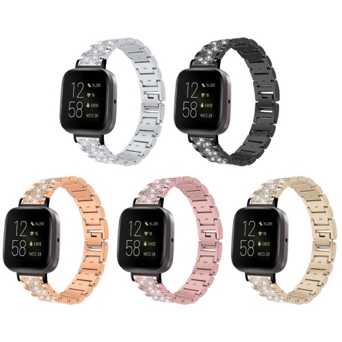 StrapsCo Stainless Steel Metal Bracelet Watch Band with Rhinestones for Fitbit Sense - Soft Gold