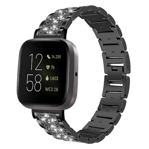 STRAPSCO  Stainless Steel Metal Bracelet Watch Band With Rhinestones for Fitbit Sense - In Black