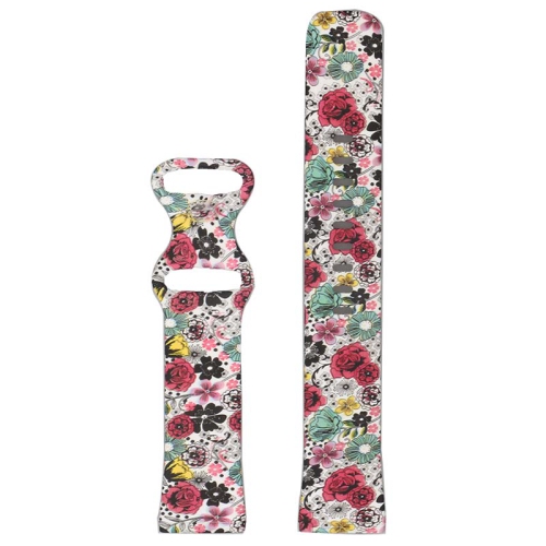 STRAPSCO  Pattern Print Silicone Rubber Watch Band Strap for Fitbit Versa 3 - Medium-Long - Shaded Flowers In Multicolor