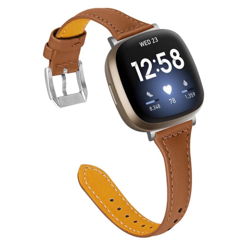 StrapsCo Bracelet de Montre Étroit en Cuir Véritable pour Fitbit Sense - Brun