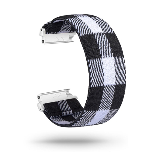 STRAPSCO  Nylon Elastic Watch Band Strap for Fitbit Versa & Versa 2 & Versa Lite - Black & Plaid In White