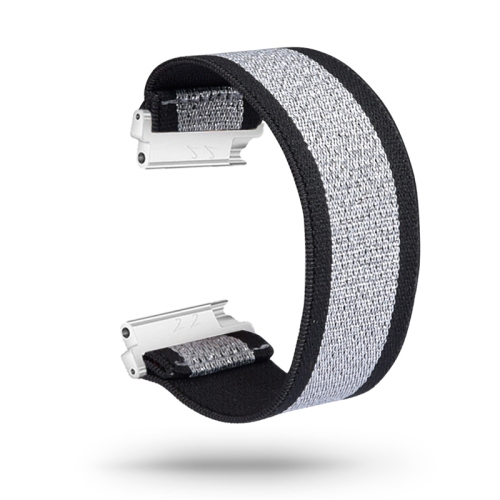 StrapsCo Nylon Elastic Watch Band Strap for Fitbit Versa & Versa 2 & Versa Lite - Silver Sparkles / Black Stripe