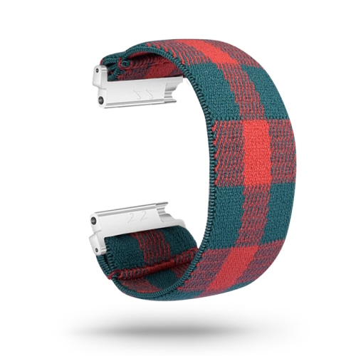 STRAPSCO  Nylon Elastic Watch Band Strap for Fitbit Versa & Versa 2 & Versa Lite - & Green Plaid In Red