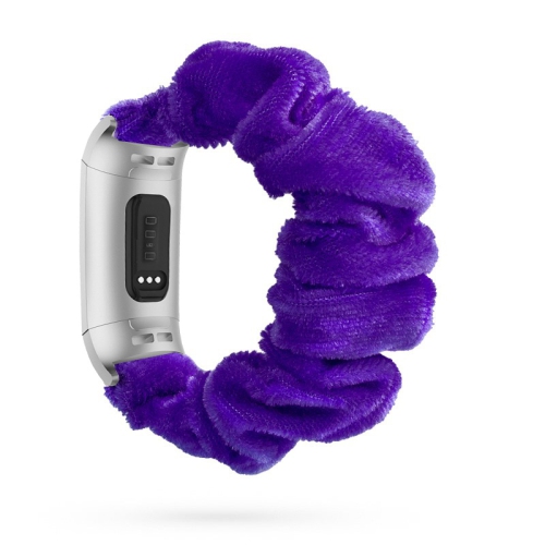 STRAPSCO  Fuzzy Elastic Nylon Scrunchie Watch Band Strap for Fitbit Charge 4 & Charge 3 - In Purple
