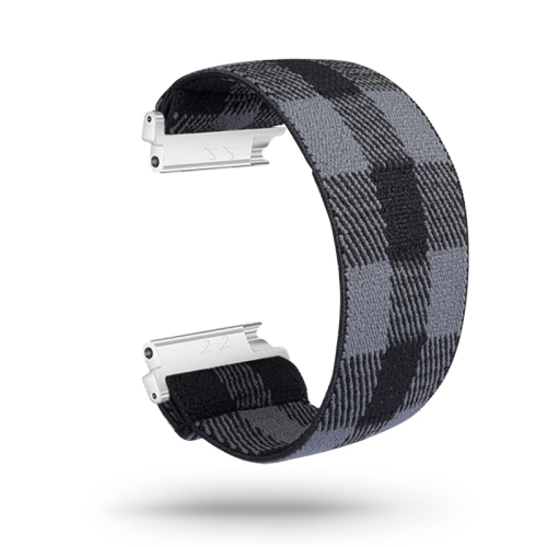 StrapsCo Nylon Elastic Watch Band Strap for Fitbit Versa & Versa 2 & Versa Lite - Black & Grey Plaid