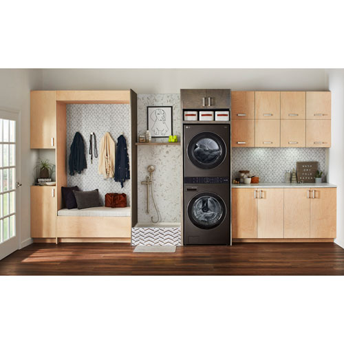LG WashTower 5.2 Cu. Ft. HE Steam Washer & 7.4 Cu. Ft. Dryer Laundry Centre (WKEX200HBA) - Black Stainless
