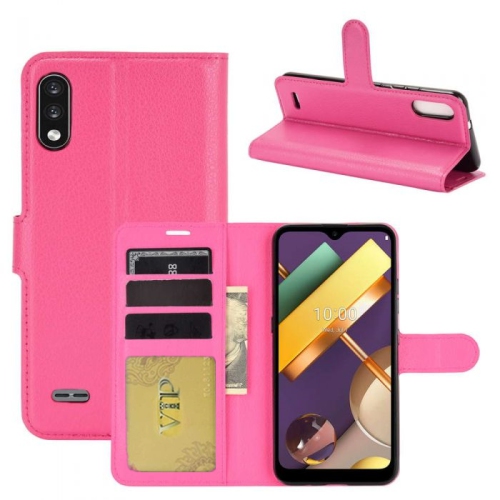 [CS] LG K22 / K32 Case, Magnetic Leather Folio Wallet Flip Case Cover with Card Slot, Hot Pink