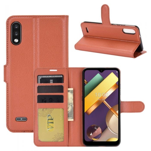 [CS] LG K22 / K32 Case, Magnetic Leather Folio Wallet Flip Case Cover with Card Slot, Brown