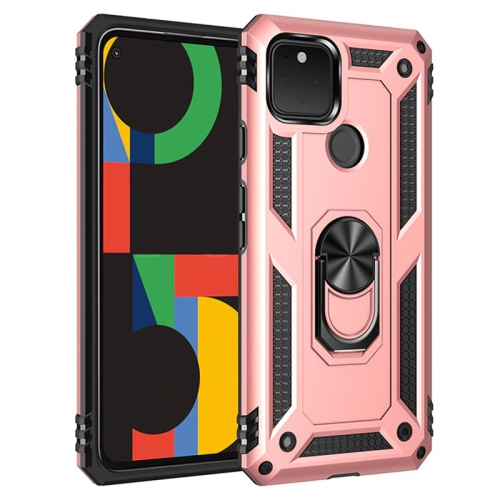【CSmart】 Anti-Drop Hybrid Magnetic Hard Armor Case with Ring Holder for Pixel 4a 5G 2020, Rose Gold