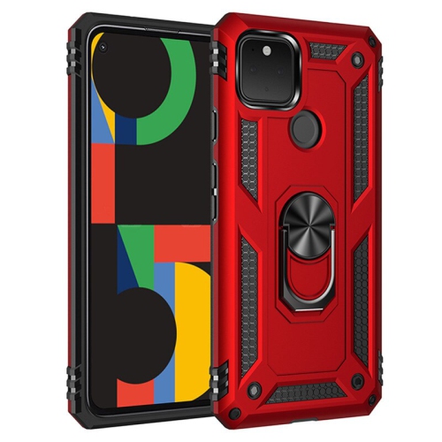 【CSmart】 Anti-Drop Hybrid Magnetic Hard Armor Case with Ring Holder for Pixel 4a 5G 2020, Red