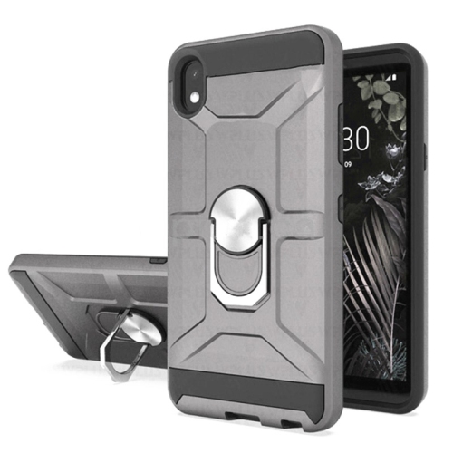 【CSmart】 Anti-Drop Hybrid Magnetic Hard Armor Case with Fashion Ring Holder for LG K22, Grey