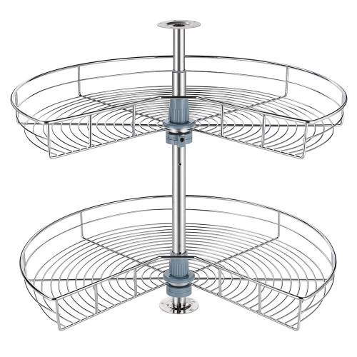 28 Inch Chrome Pull Out Kitchen Cabinet Organizer, 2 Tier Height Adjustable Revolving Cabinets Basket Corner Shelf