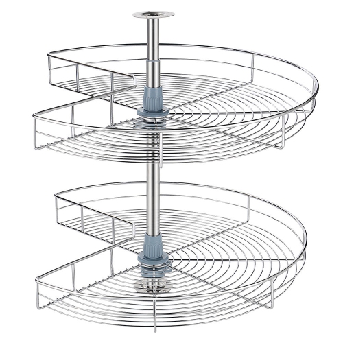 28 Inch Chrome Pull Out Kitchen Cabinet Organizer, 2 Tier Height Adjustable Revolving Cabinets Basket Corner Shelf