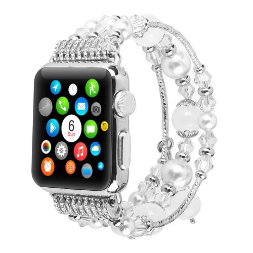 StrapsCo Crystal Bead Bracelet Band Strap w Rhinestones for Apple Watch - 38mm - Silver & White