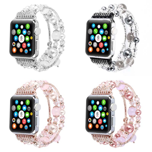 StrapsCo Crystal Bead Bracelet Band Strap w Rhinestones for Apple Watch - 40mm - Silver & White