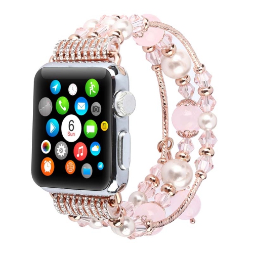 StrapsCo Crystal Bead Bracelet Band Strap w Rhinestones for Apple Watch - 40mm - Rose Gold & Pink