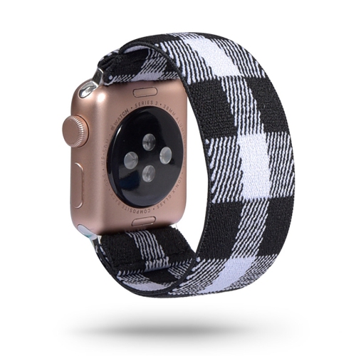 StrapsCo Nylon Elastic Band Strap for Apple Watch - 38mm - Black & White Plaid