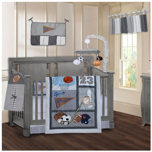 Ensemble de literie de 9 pièces pour lit de bébé Champion Sports de BabyFad, gris