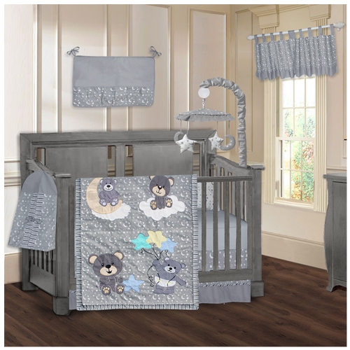 BABYFAD  Teddy Bear 9 Piece Baby Crib Bedding In Grey