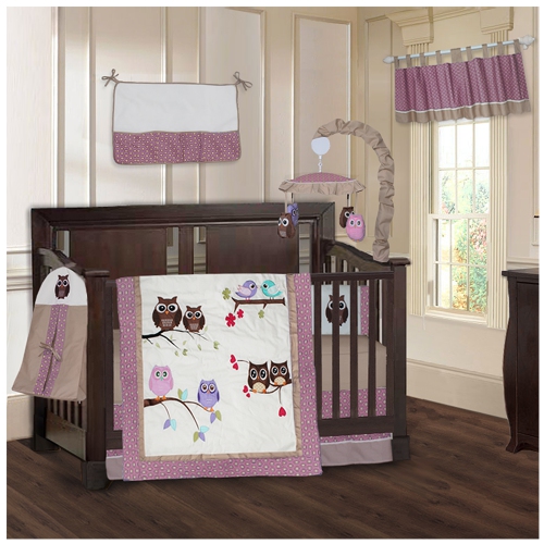 BABYFAD  Owl 9 Piece Baby Crib Bedding In Pink