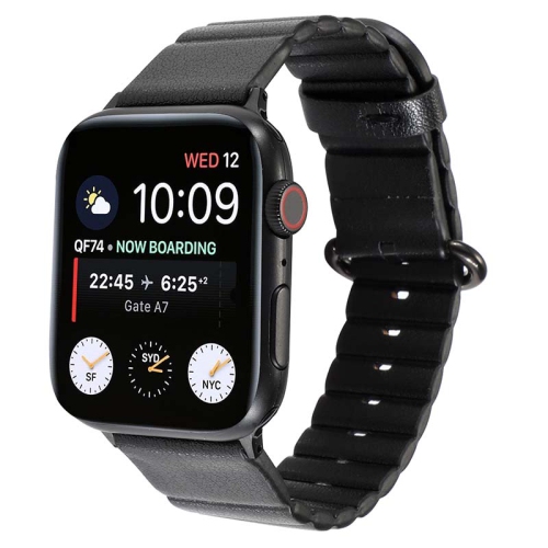STRAPSCO  Genuine Leather Link Band Strap for Apple Watch - 44MM - In Black