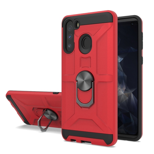 TopSave Dual Layer Hybrid Cover Case w/360 Degrees Rotating Ring Stand For Samsung Galaxy A21, Red