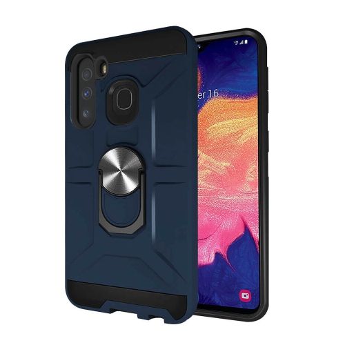 Étui de protection hybride à double couche TopSave avec support à anneau rotatif à 360 degrés pour Samsung Galaxy A21, bleu marine