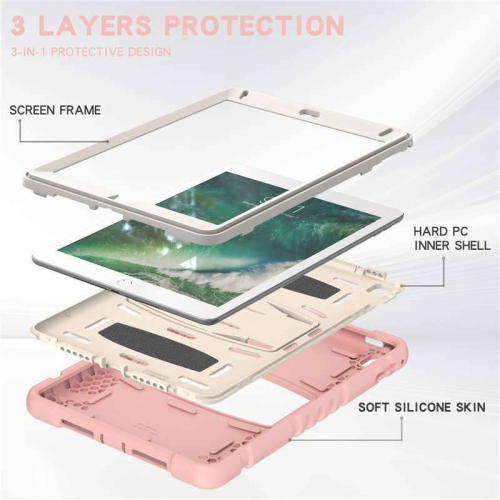 Shockproof Heavy Duty Rugged Defender Hard Case Kickstand Cover for iPad Air 1 2 1st 2nd Gen / Pro 9.7", Rose Gold