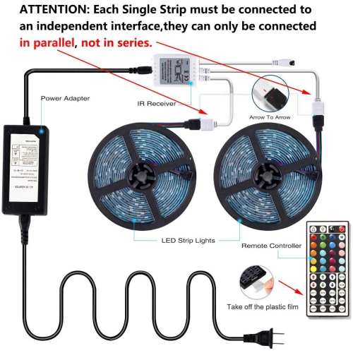 2 Pack of Navor LED Light Strip, 10M/32.8ft 300 LED RGB SMD 5050 Color Changing with 44 Keys Remote Control, IP65 Waterproof