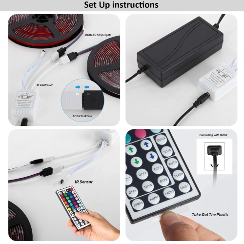 2 Pack of Navor LED Light Strip, 10M/32.8ft 300 LED RGB SMD 5050 Color Changing with 44 Keys Remote Control, IP65 Waterproof