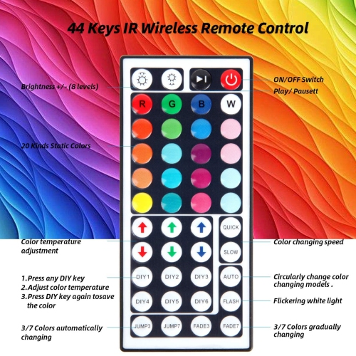 2 Pack of Navor LED Light Strip, 10M/32.8ft 300 LED RGB SMD 5050 Color Changing with 44 Keys Remote Control, IP65 Waterproof