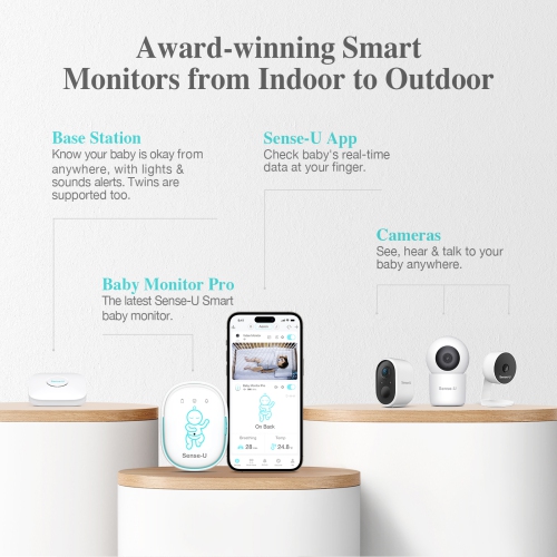 Interphone de surveillance respiratoire de Sense-U, alertes en temps réel pour ne pas respirer, retournement, surchauffe de n'importe où