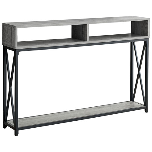 Monarch Contemporary Rectangular Console Table with 3 Shelves - Grey/Black