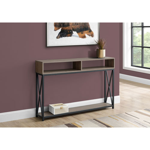 Monarch Contemporary Rectangular Console Table with 3 Shelves - Taupe/Black