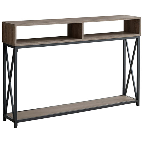 Monarch Contemporary Rectangular Console Table with 3 Shelves - Taupe/Black
