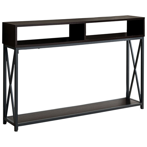 Monarch Contemporary Rectangular Console Table With 3 Shelves - Espresso/Black