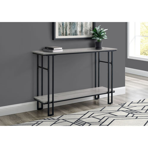 Monarch Contemporary Rectangular Console Table with 1 Shelf - Grey/Black