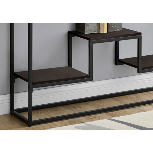 Monarch Contemporary Rectangular Console Table with Multi-Level Shelf- Espresso/Black