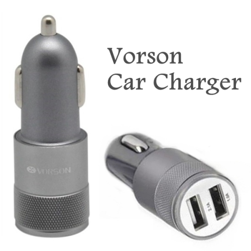 VORSON  3.1A Mini Dual USB Ports Sockets Fast Aluminum Alloy Car Charger Adapter for Iphone / Samsung / Android / Smartphones In Grey