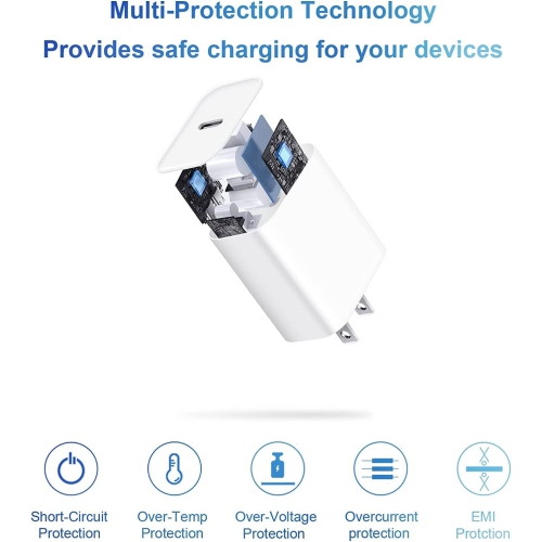 Chargeur mural rapide USB-C de 20 W pour iPhone 14 Pro Max iPhone 13 Pro Max iPhone 11 iPhone 12 PRO MAX iPad Air mini iPad Pro + câble USB-C à