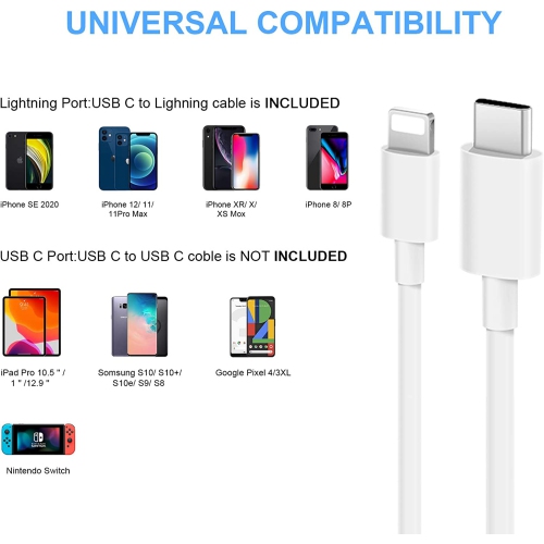 Chargeur mural rapide USB-C de 20 W pour iPhone 14 Pro Max iPhone 13 Pro Max iPhone 11 iPhone 12 PRO MAX iPad Air mini iPad Pro + câble USB-C à