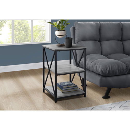 Monarch Contemporary Square End Table with Shelves - Grey/Black