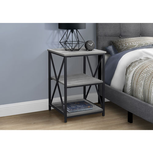 Monarch Contemporary Square End Table with Shelves - Grey/Black