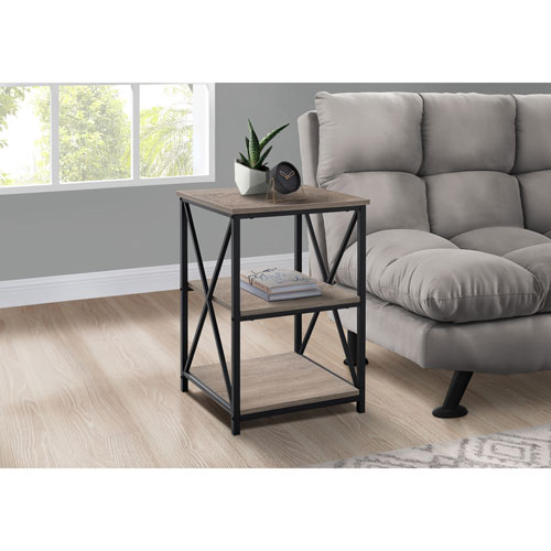 Monarch Contemporary Square End Table with Shelves - Dark Taupe/Black